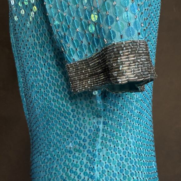 STENAY Vintage 80's VTG Teal Blue 100% Silk Sequin Beaded Cocktail Party Dress 6 - Picture 10 of 13